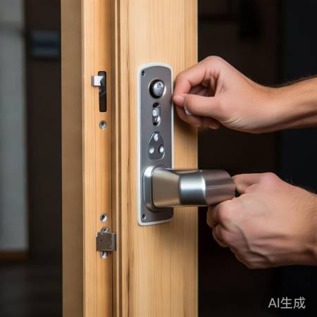 指纹锁面板安装，对齐螺丝孔固定