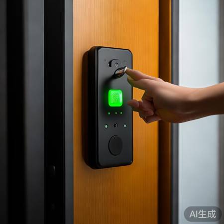 指纹锁安装完毕，电源开启，检测