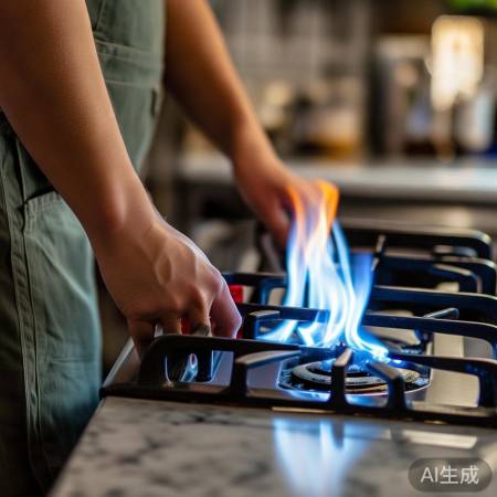 加油后复位，点燃燃气灶，观察火