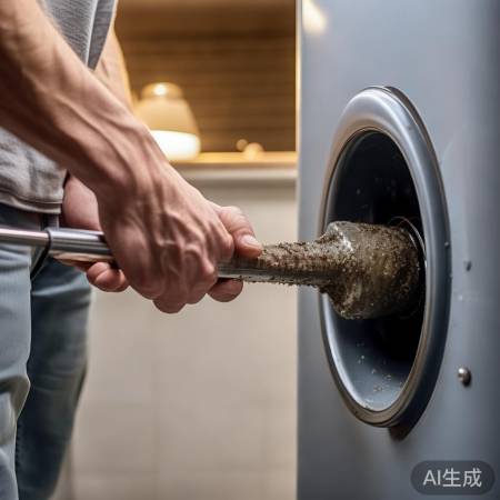 热水器进水口，清理工具除垢。