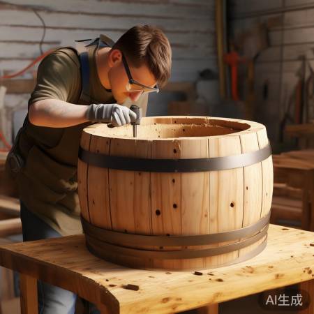 均匀打孔，桶壁23cm直径。