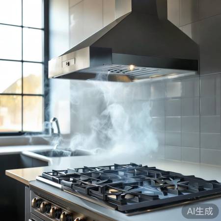 油烟机与炉灶保持距离,防倒灌。