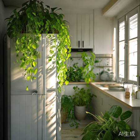 冰箱旁绿植净化空气，美化环境。