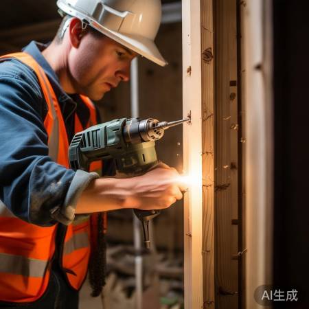 电钻钻孔，门框牢固固定