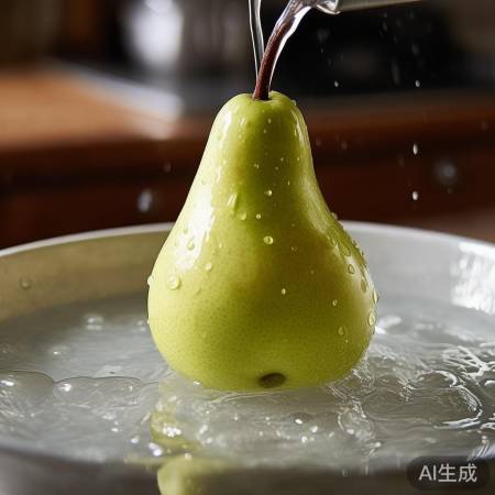 清洗雪梨，盐水浸泡除农残