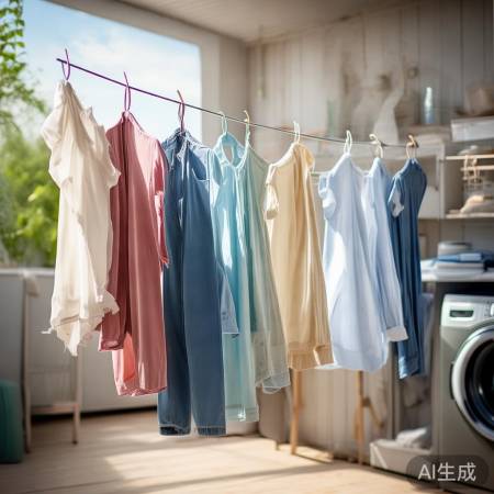 晾衣学问：通风避晒，挂钩整齐。