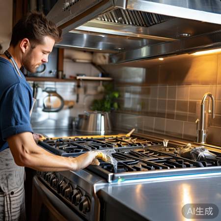 “油烟机防污布擦拭，护墙如新。