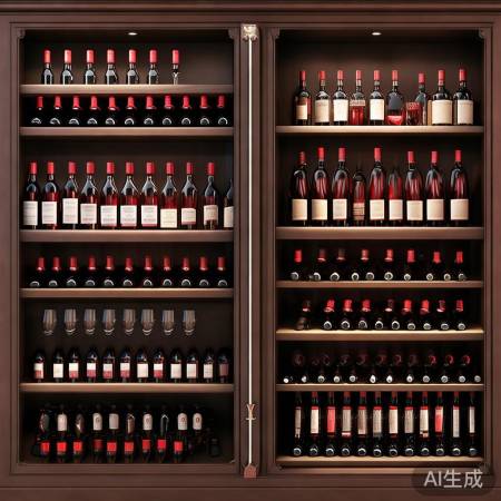 酒柜红酒摆放，小柜并排，大柜错