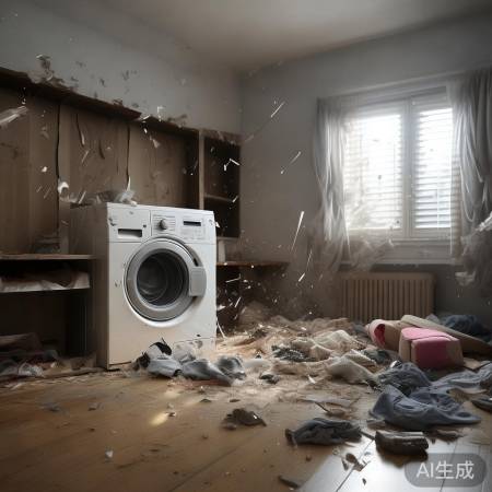 洗衣机爆炸，佛山一住户家中狼藉