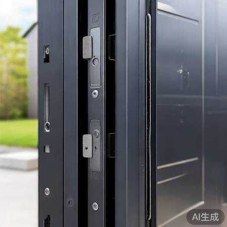 防盗门：钢质骨架，双层钢板，隔