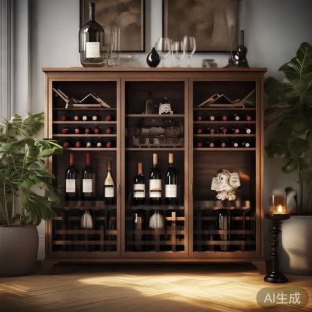 酒柜装饰:酒具搭配绿植,温馨和